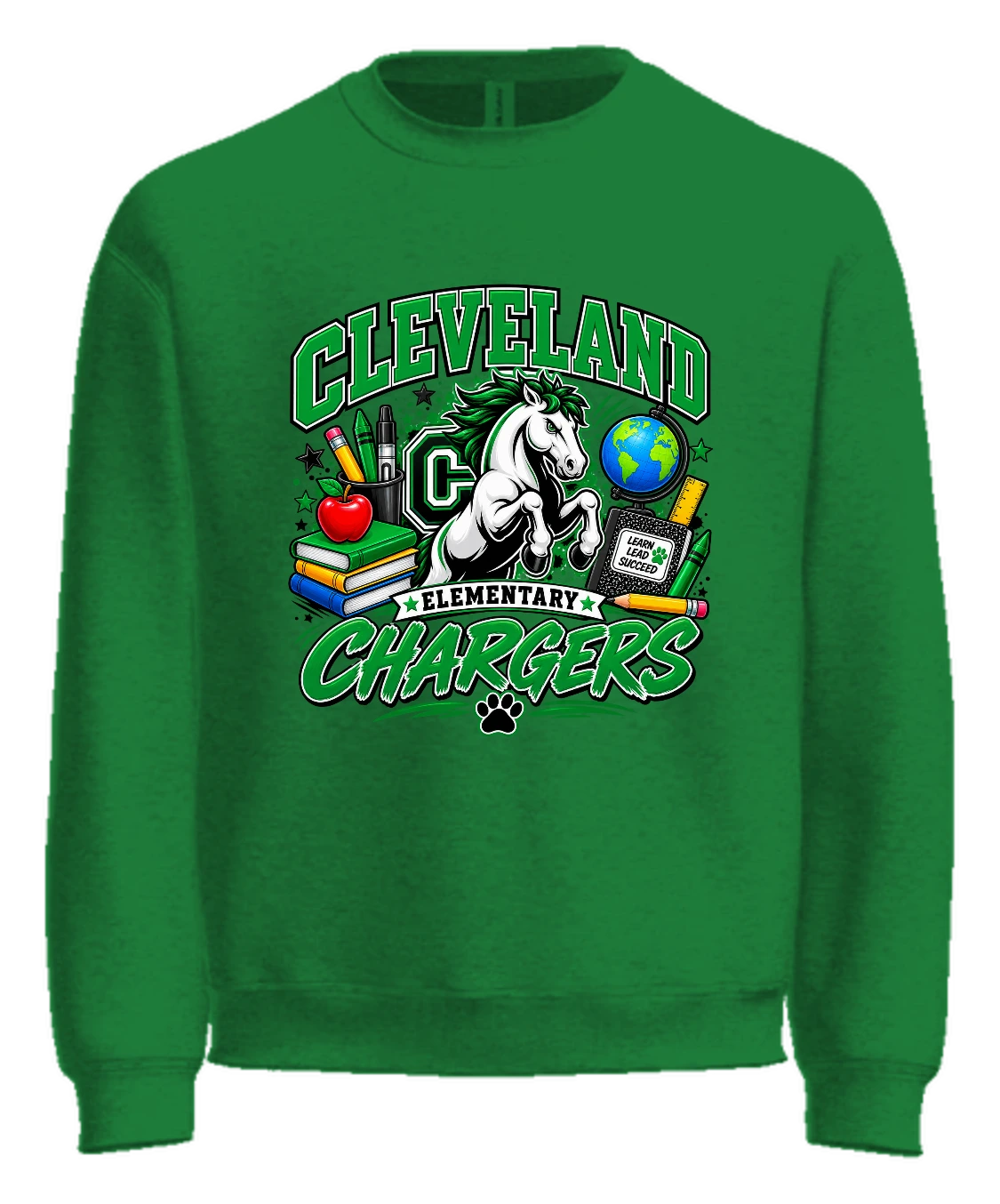 Cleveland Elementary (Chargers) Cleveland Chargers Crewneck — Kelly Green