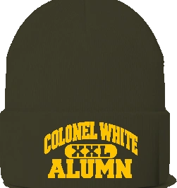 Colonel White Beanie — Military Green front