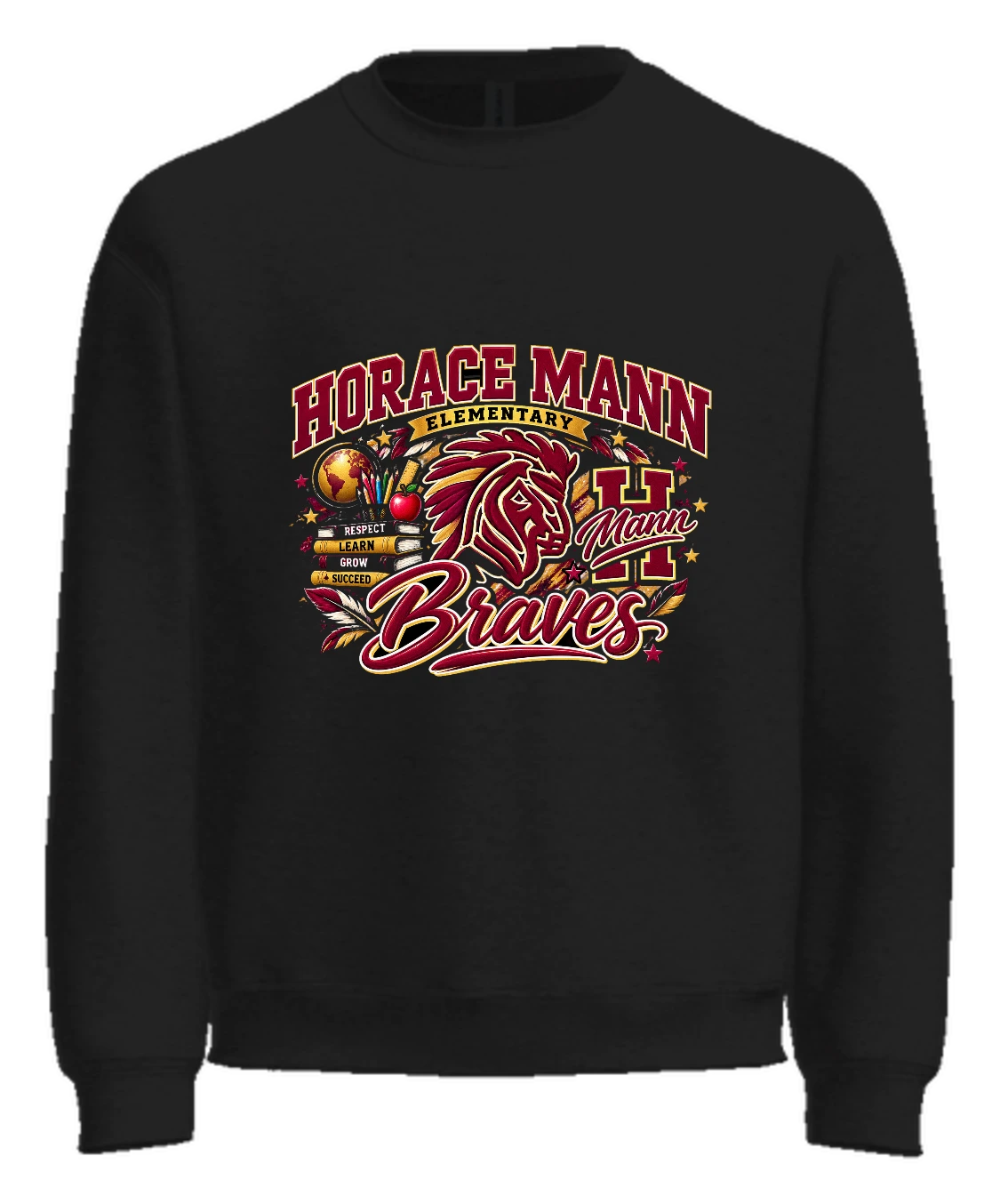 Horace Mann Elementary Horace Mann Braves Crewneck — Black