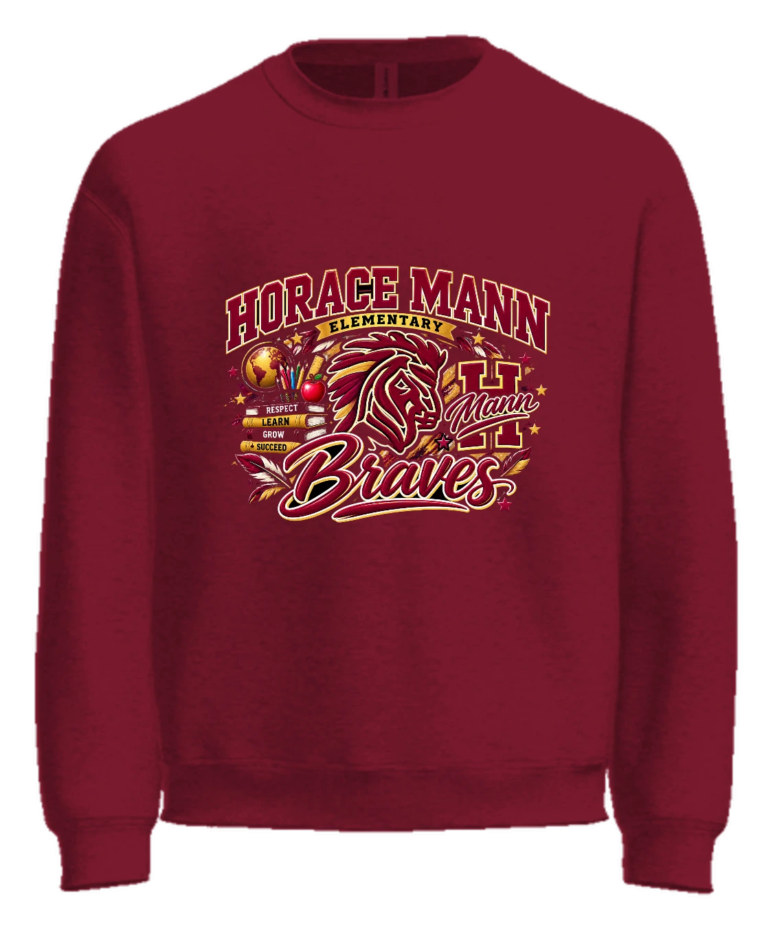 Horace Mann Elementary Horace Mann Braves Crewneck — Maroon