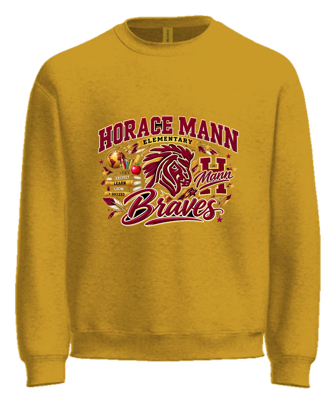 Horace Mann Elementary Horace Mann Braves Crewneck — Gold