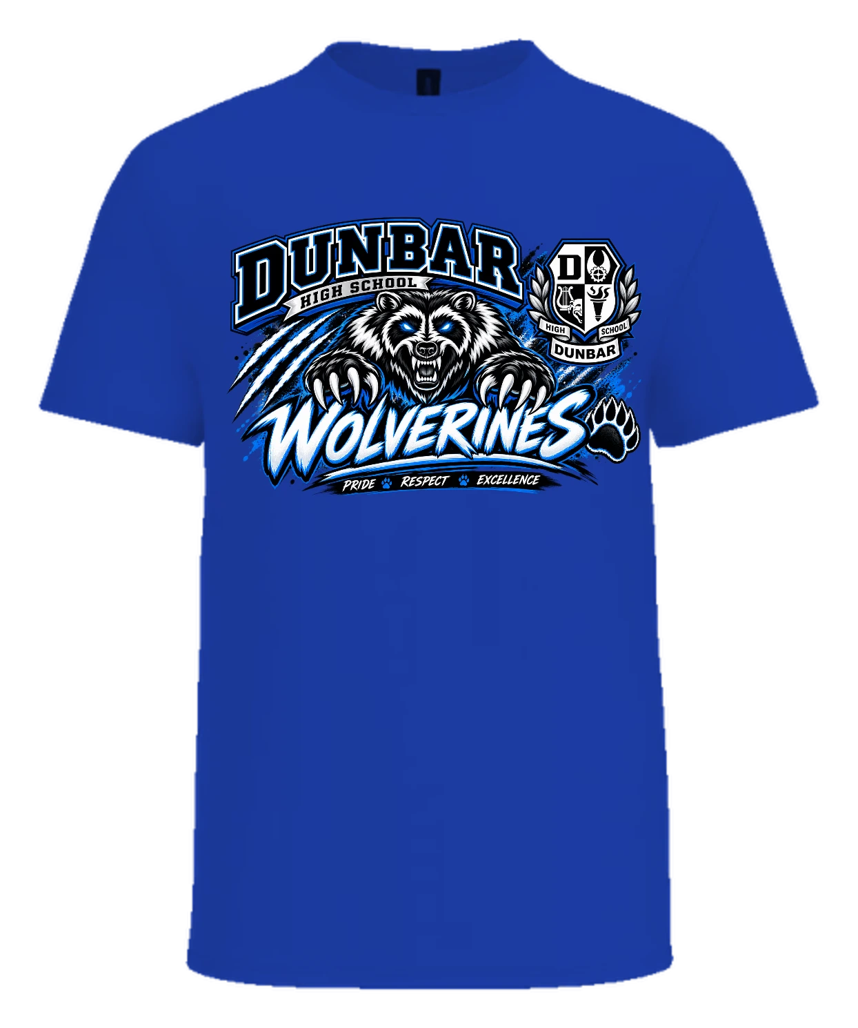 Paul Laurence Dunbar High School Dunbar Wolverines Tee — Royal Blue