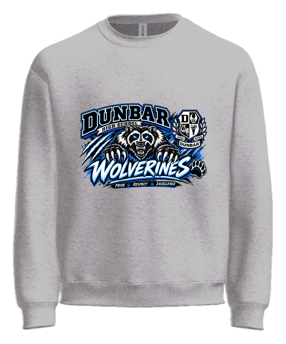Paul Laurence Dunbar High School Dunbar Wolverines Crewneck — Sport Grey