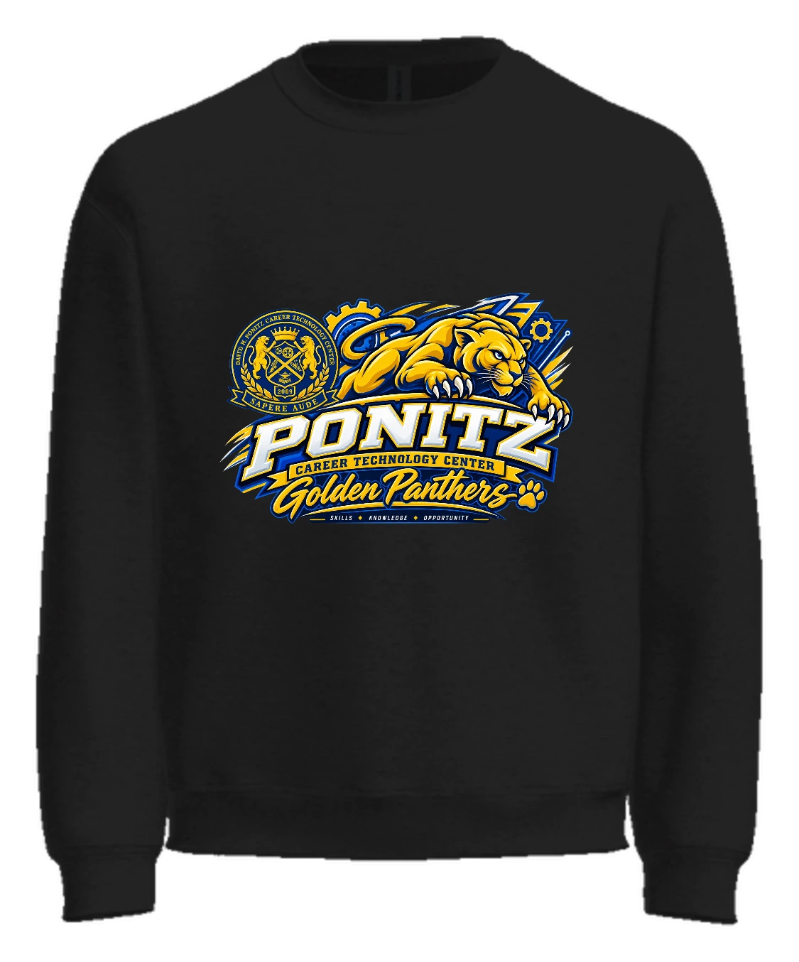 Ponitz Career Technology Center Ponitz Golden Panthers Crewneck — Black