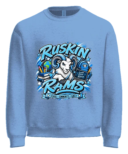 Ruskin Elementary Crewneck — Carolina Blue front