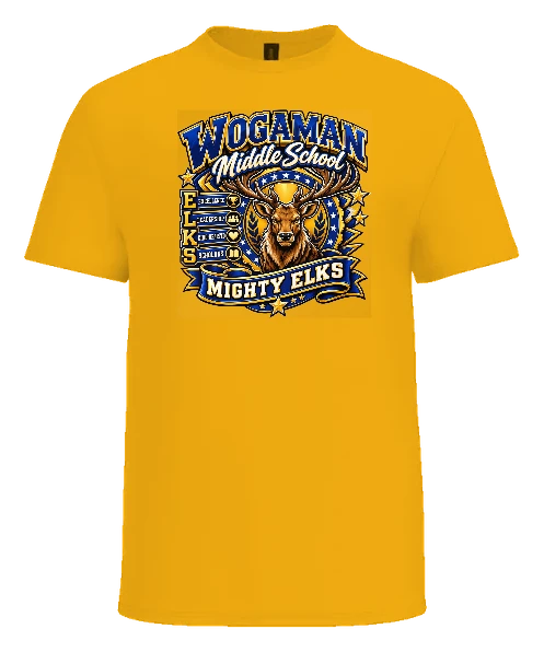 Wogaman Middle School Tee — Gold front